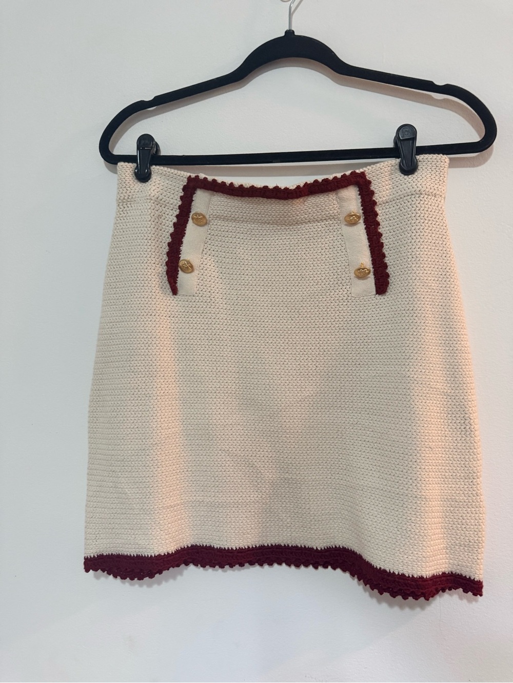J. Crew Cream Mini Skirt with Burgundy Trim